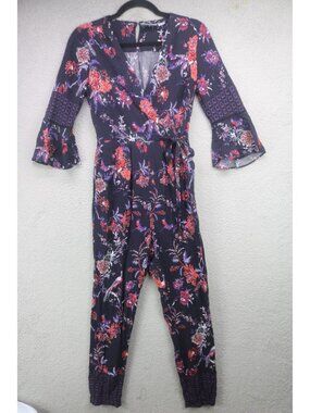 Maeve 3/4 Bell Sleeve Dark Floral Jumpsuit-0-Pockets-Whimsigoth-Hippie-BOHO